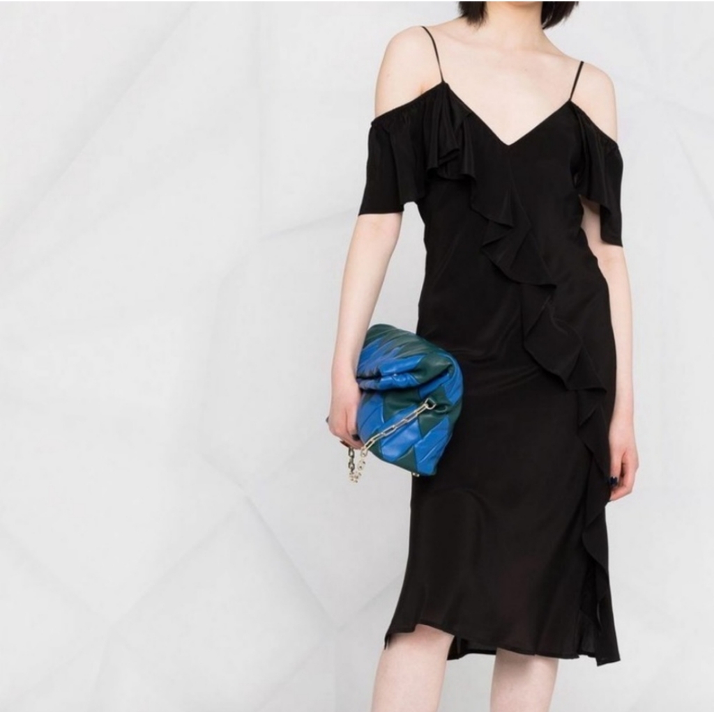 Goldhawk Black Silk Midi Dress With Rouches